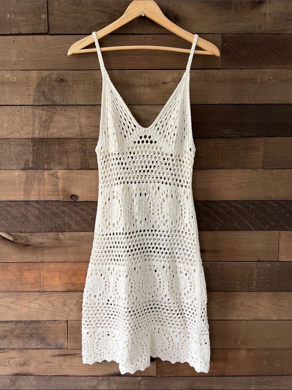 Aerie Women's Crochet Cover Up Mini Dress in Cream Size Medium - Picture 3 of 9